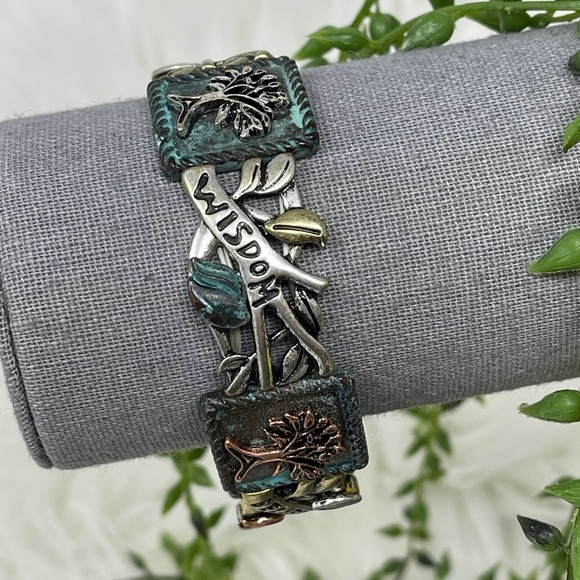 Wisdom Multi Toned Metal Stretch Bracelet - Picture 4 of 6